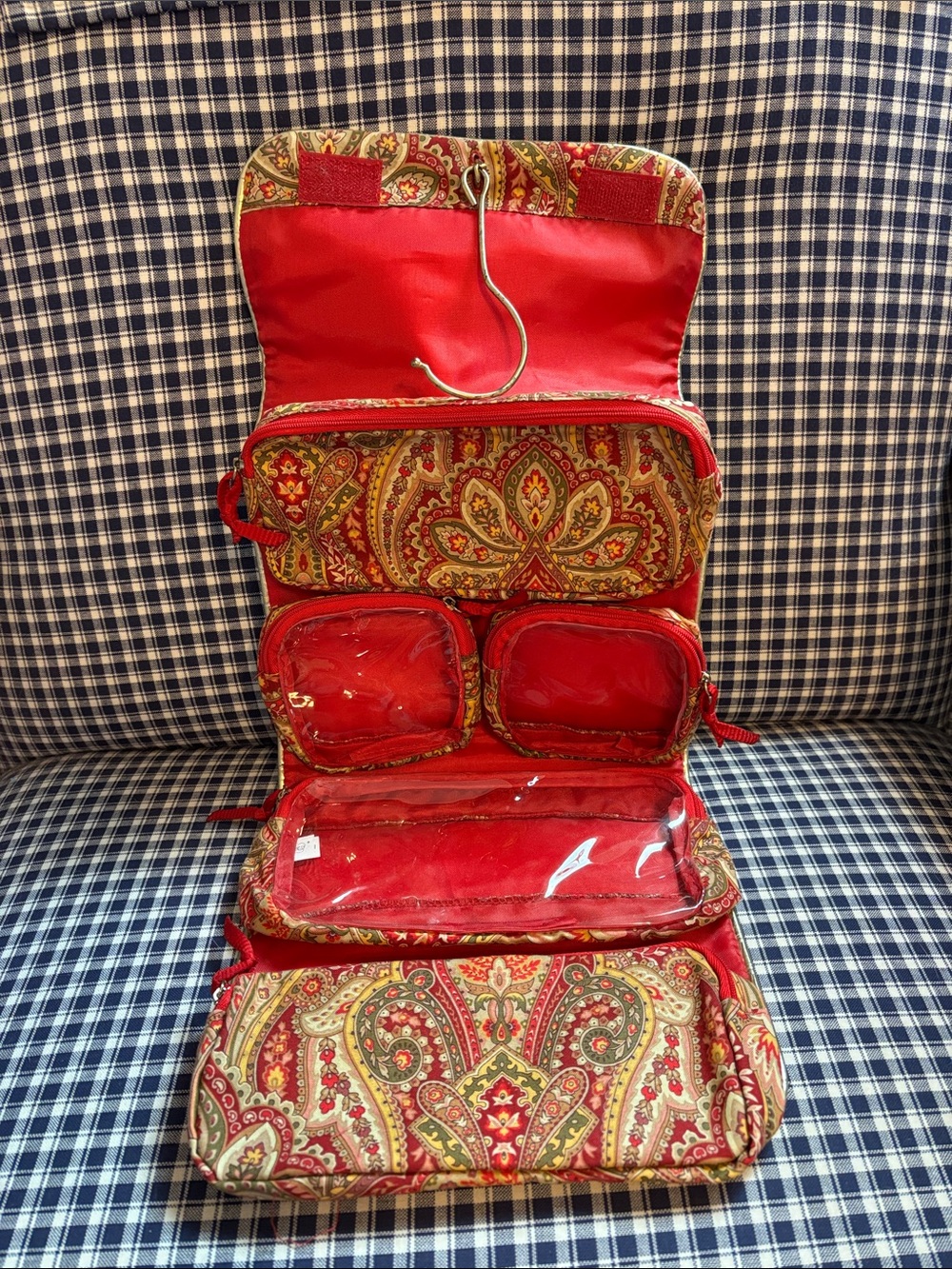 Red Paisley Hanging Travel Organizer Toiletry Bag